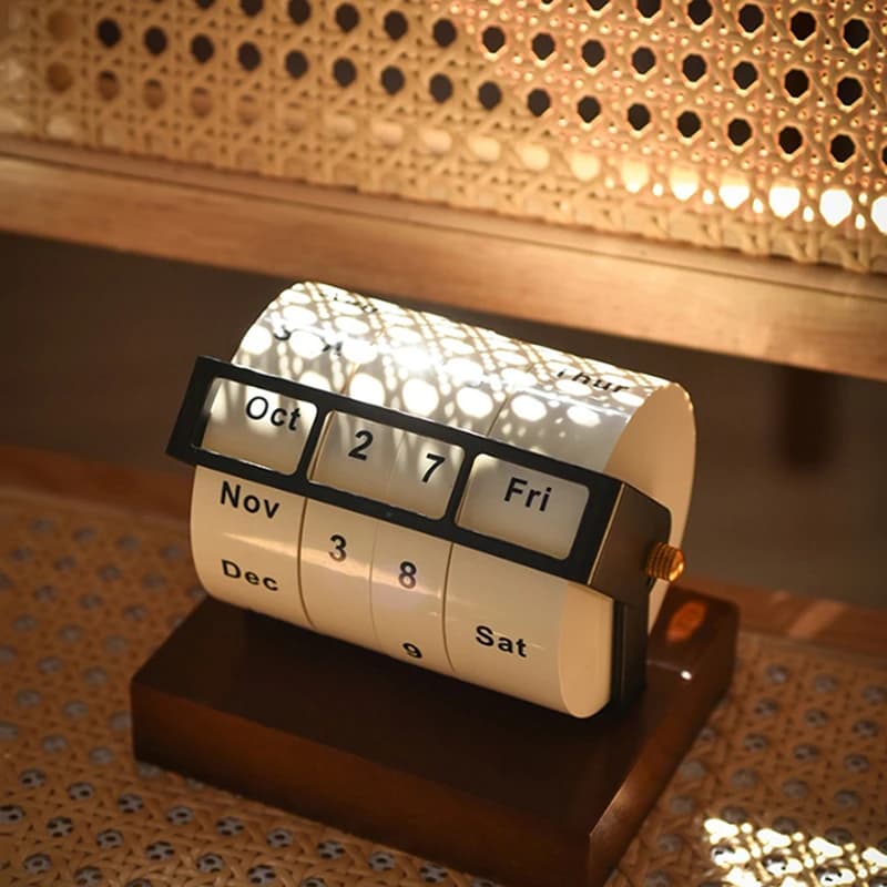 2025 Calendar Rotary Perpetual Desk Calendar Wooden Wheeling Calendar Month Week Day Date Display For Home Office