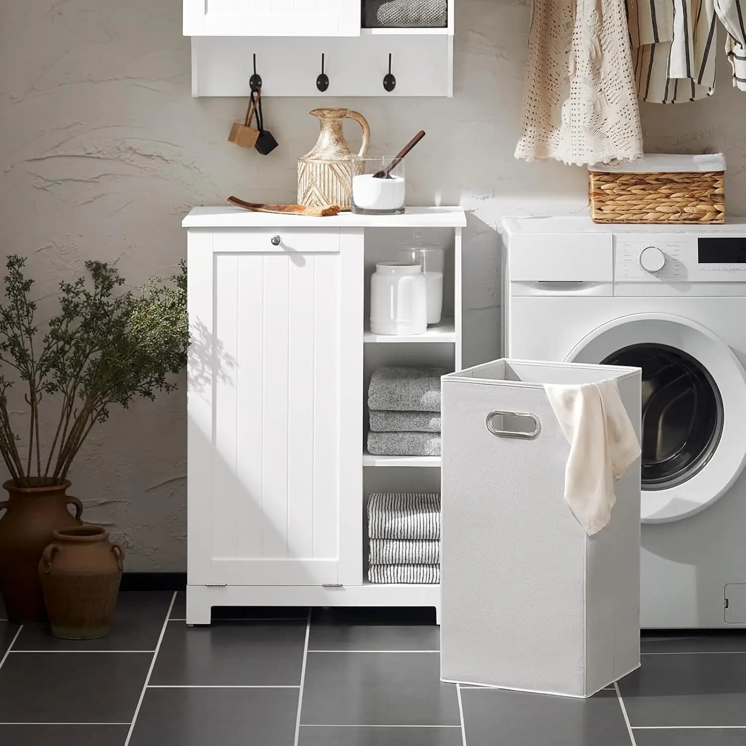 **/Bathroom Storage Cabinet With 3 Shelves Laundry Storage Cabinet Laundry Hamper Basket Bathroom Cupboard Storage BZR105-W