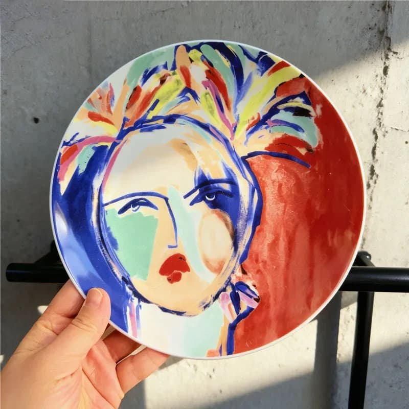 Nordic Woman Head Ceramic Plate Ornaments Living Room Dining Table Hand-painted Dessert Plate Fruit Plate Crafts Home Decoration