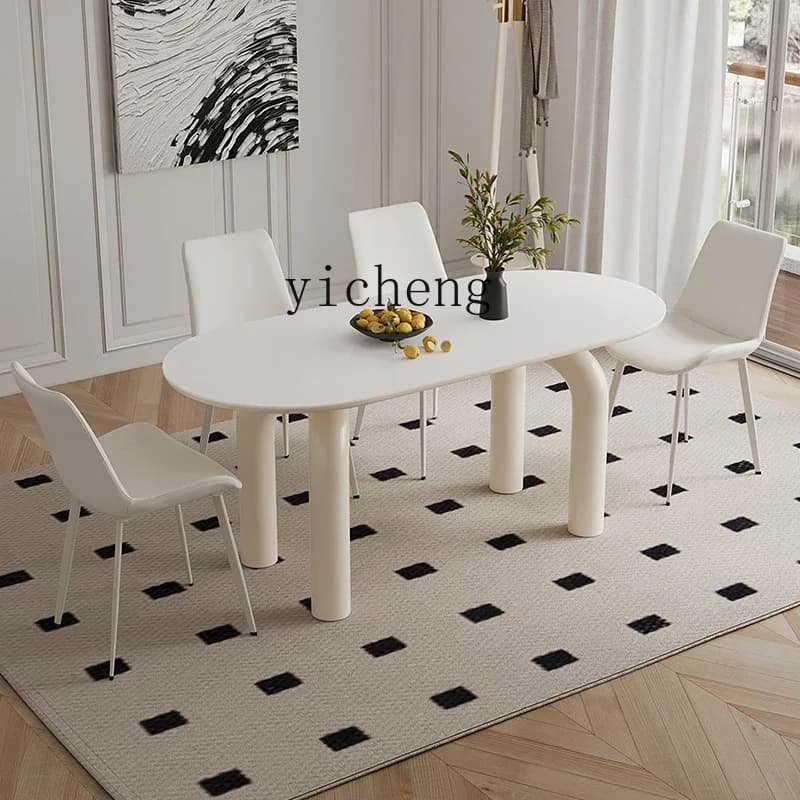 AA  rock slab dining table modern simple cream style dining table living room household oval dining table