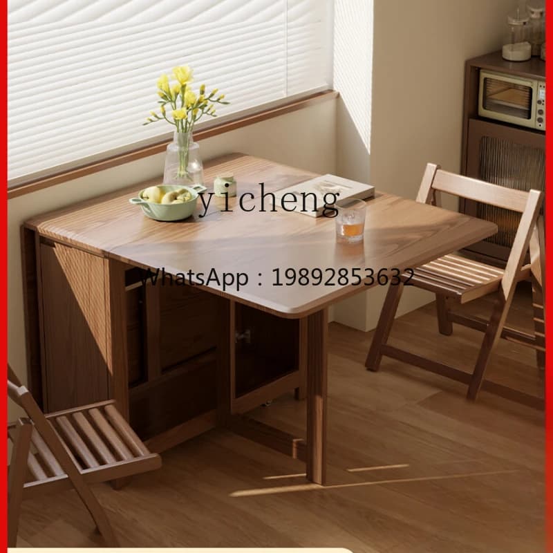 Solid Wood Folding Dining Table Household Small Apartment Dining Table Foldable Dining Table