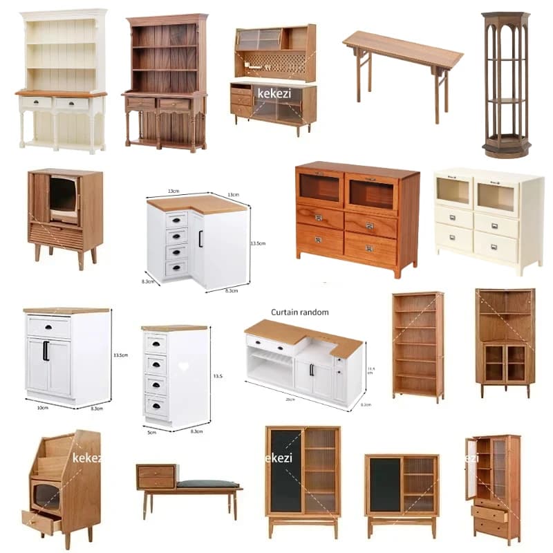Dollhouse Miniature Wooden Display Cupboard Bookcase Cabinet TV Cabinet Wooden Furniture Storage Cabinet Doll House Decor