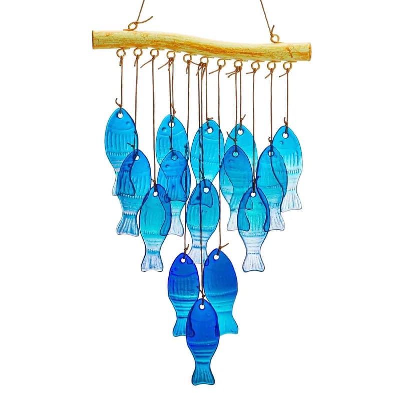 Blue Glass Sea Wind Chime, Handmade Fish-shaped Wind Chime
