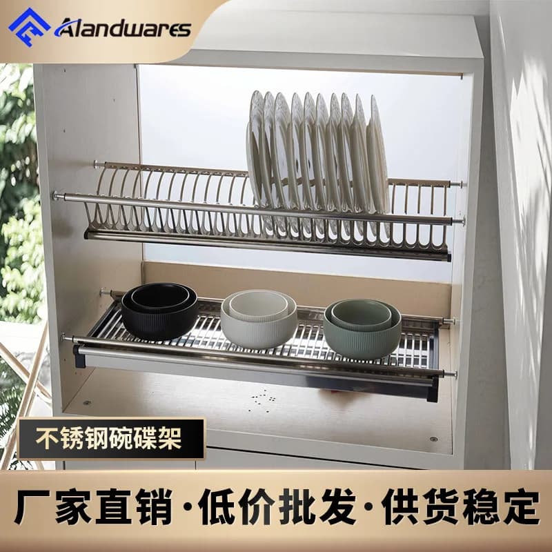 Dish rack Kitchen cabinet Built-in stainless steel double-layer dish rack Drain rack Shelf Storage Wall hanging Multi-purpose