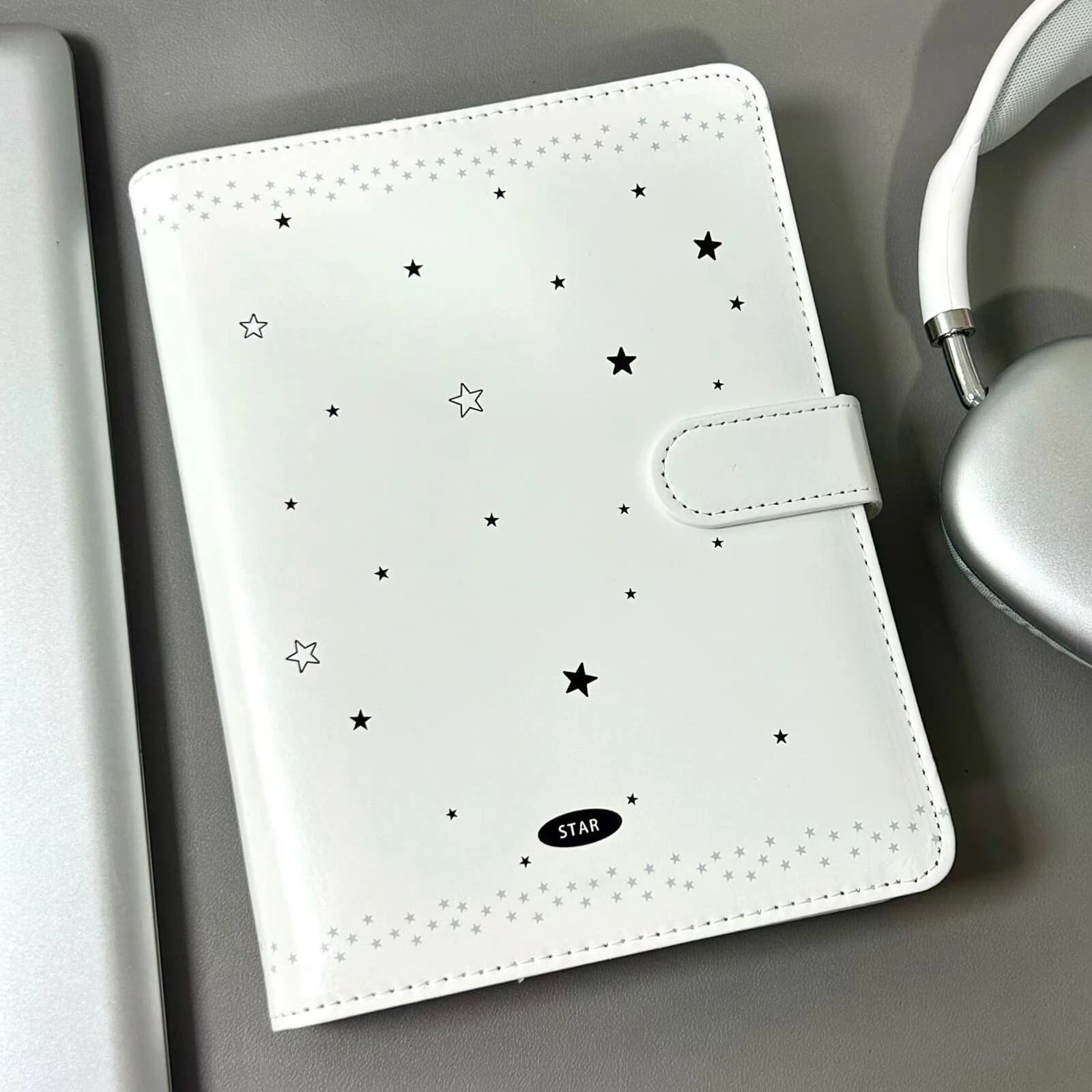 A5 Kpop Photocard Binder with 30 Pack Cute Star Picture PU Leather Photocard Holder Book with Magnetic Buckle Closure