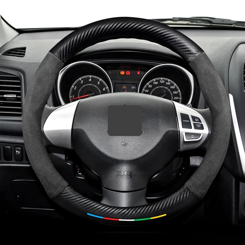 Carbon Fiber Steering Wheel Cover Round shape Suede Leather Four Season Universal Car Wheel Cover For Mitsubishi All models