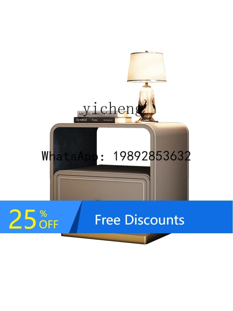 AA  minimalist bedside table saddle leather villa home  storage light luxury high-end solid wood bedside table