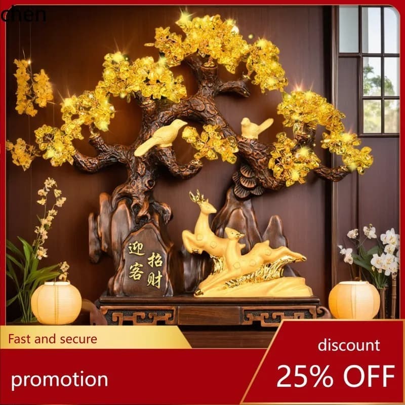 HT Fortune Tree Business Opening Ornament Crystal Money Tree Living Room Entrance TV Cabinet Decoration