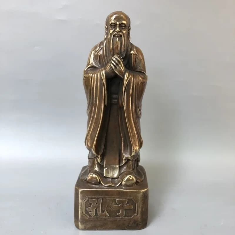 Figurine for Home, Entryway, Office, Study, Teacher's Souvenir, Antique Brass Confucius Statue