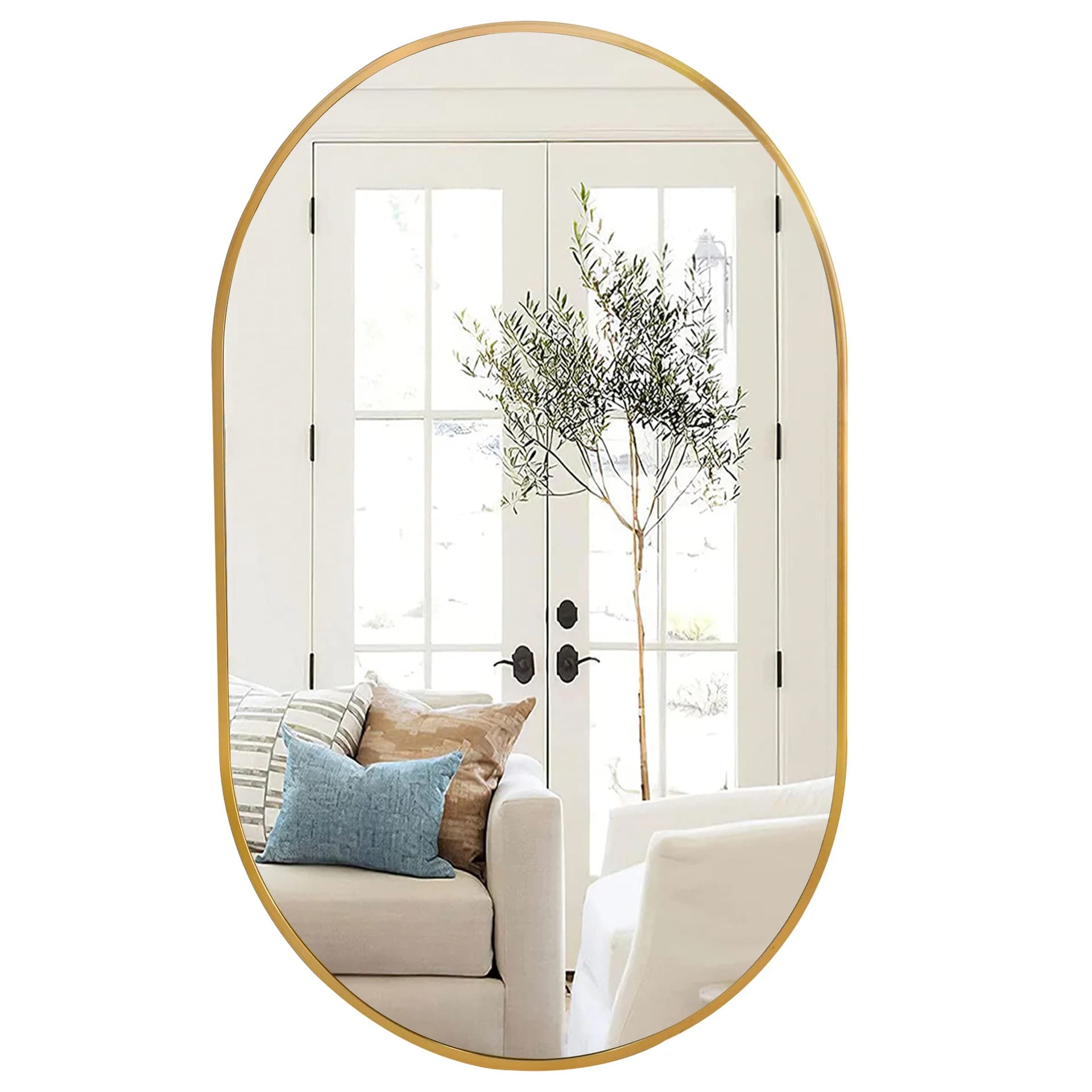 Small Bathroom Mirror with Brushed Metal Frame, Minimalist Drilled Mirror for Bathroom, Powder Room, Living Room Accent Wall