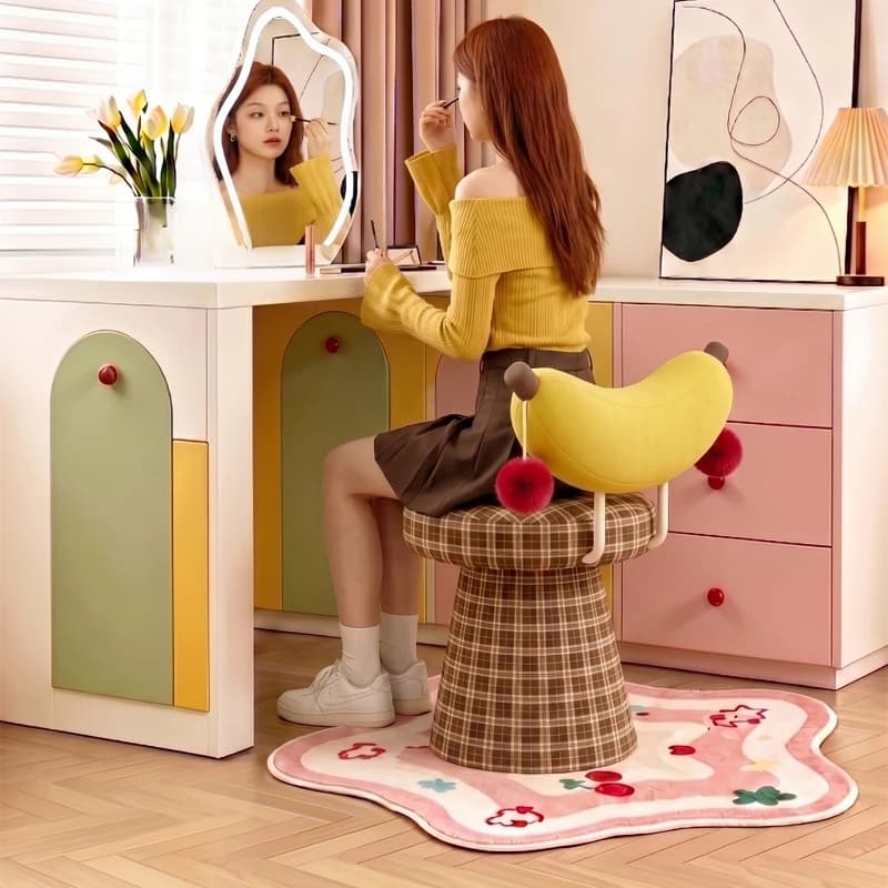 Banana makeup stool cute wind dressing stool household bedroom makeup chair plaid seat cushion cartoon modeling chair