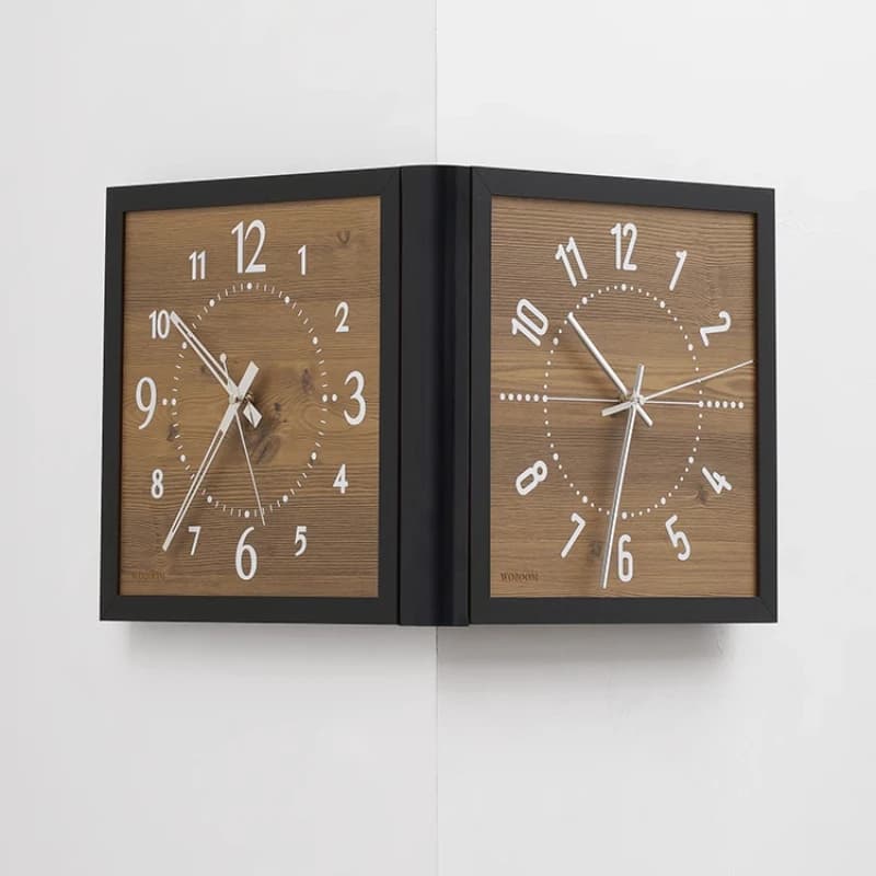 No-Drill Corner Wall Clock Dual-Face Retro Metal Clock for Luxury Apartment Hallway Living Room Wall Decoration Clocks