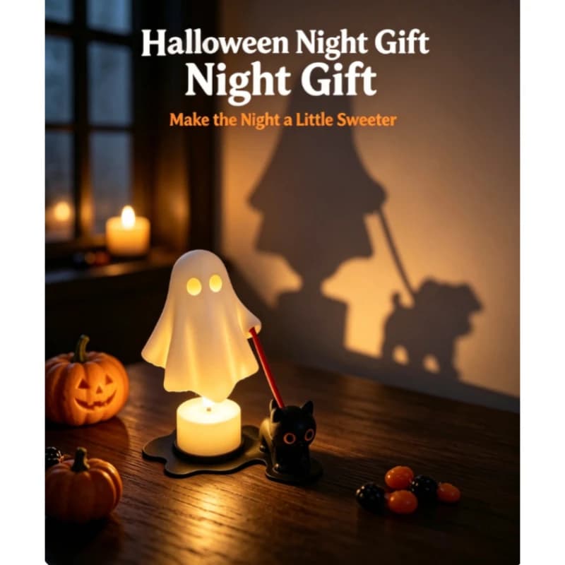 New Halloween Puppy Ghost Ornament – Walking Cat Ghost Figurine, Cute Spooky Tabletop Decor Display Piece