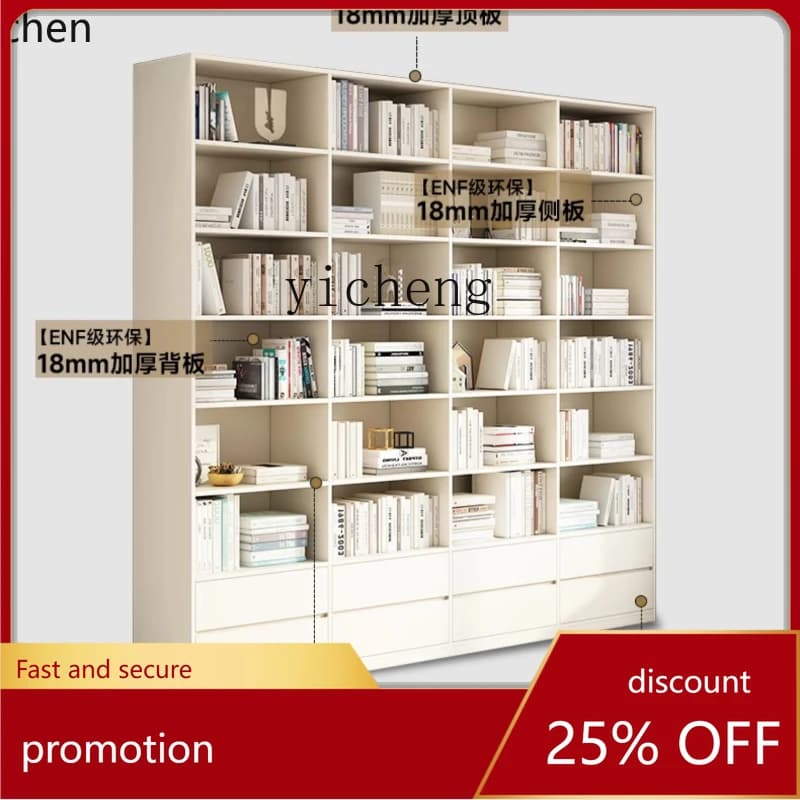 ZML Solid Wood Modern Bookcase Living Room Shelf Integrated Wall Home Display Locker