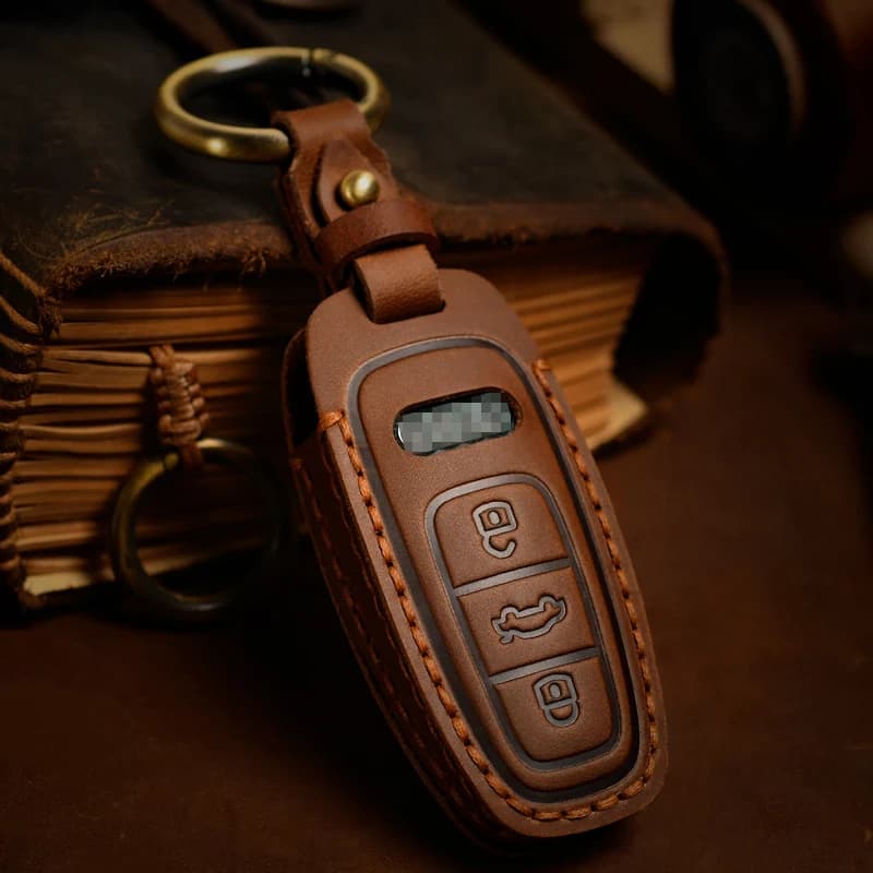 Genuine Leather Protector for Audi A4L A5 A6L A7L Q4 e-trom Q5 Q6 Q7 Q8 RS6 RS7 S6 S7 S8 Key Case Cover Fob