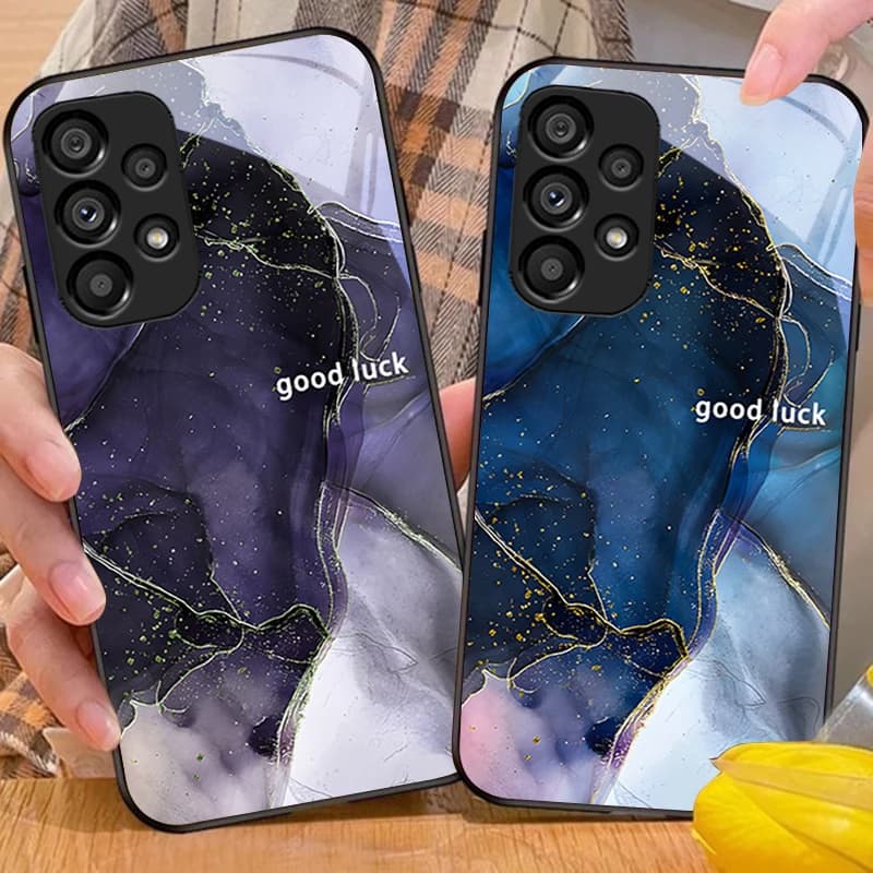 Marble Pattern Color For Samsung Galaxy S 8 9 10 20 Plus 21 FE 22 23 24 Ultra S7 Edge Black Tempered Glass Phone Case Hard Shell