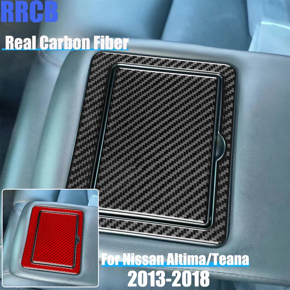 Real Carbon Fiber Car Accessories Rear Cup Holder Soft Cover Sticker For Nissan Altima/Teana L33 2013 2014 2015 2016 2017 2018