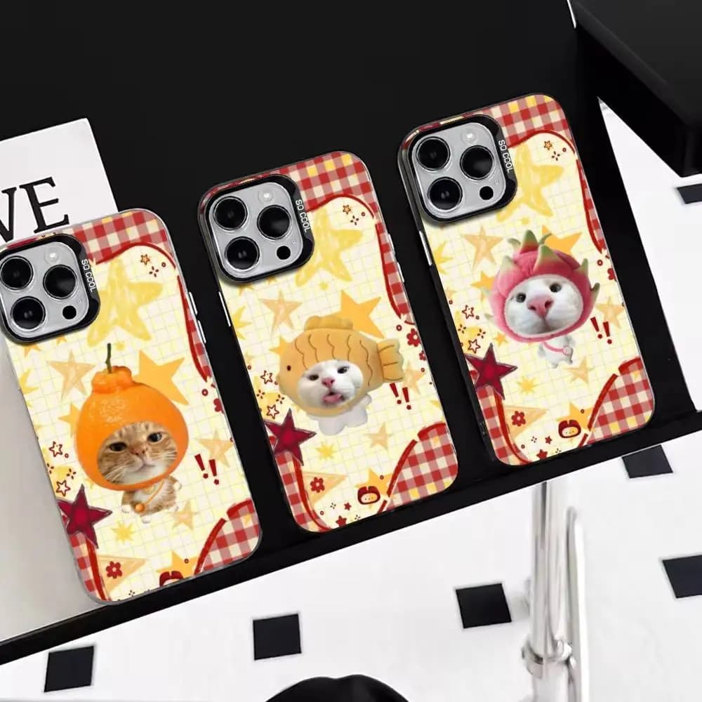 Food cats with headgear222   Phone Case For iPhone 17,16,15,14,13,12,11 Plus,Pro Max,XS,Colorful Silver Black Cover