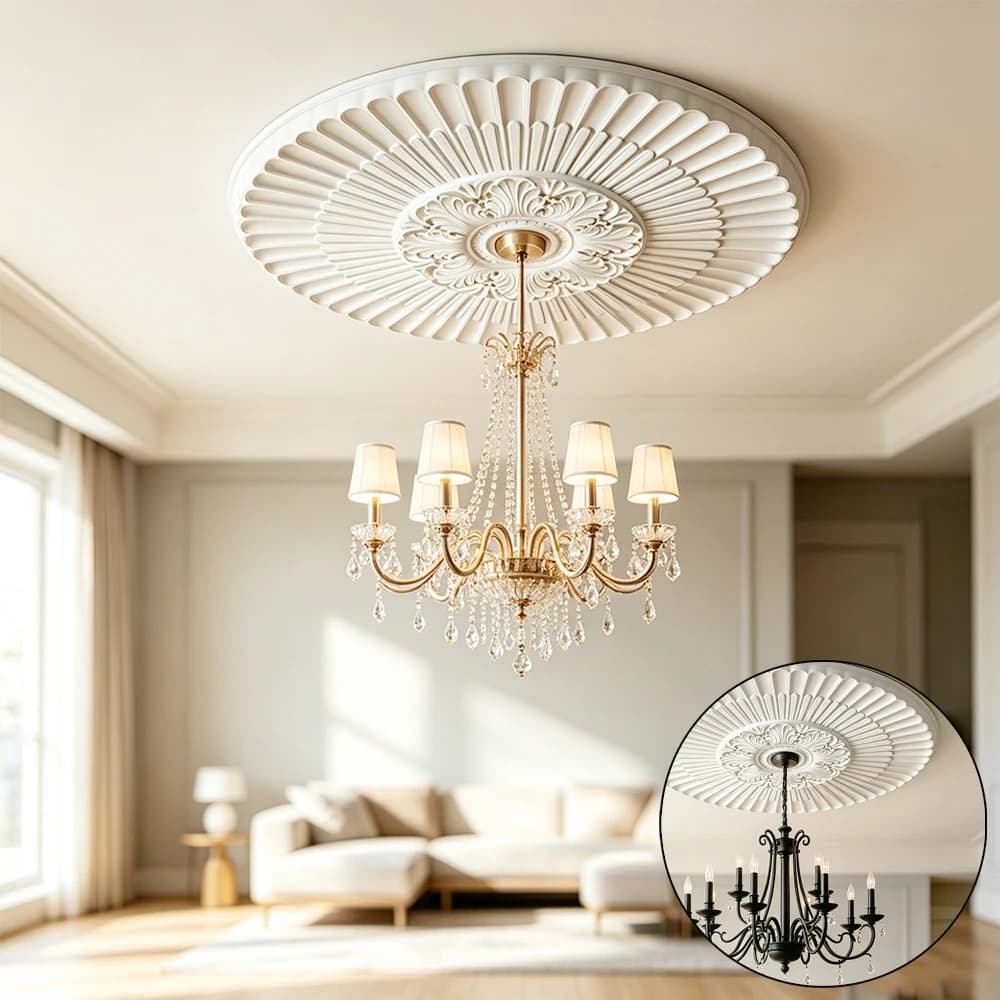Lightweight PU Ceiling Medallion Imitation Plaster Ceiling Light Cover,Ceiling Medallions for Light Fixture  & Ceiling Fan