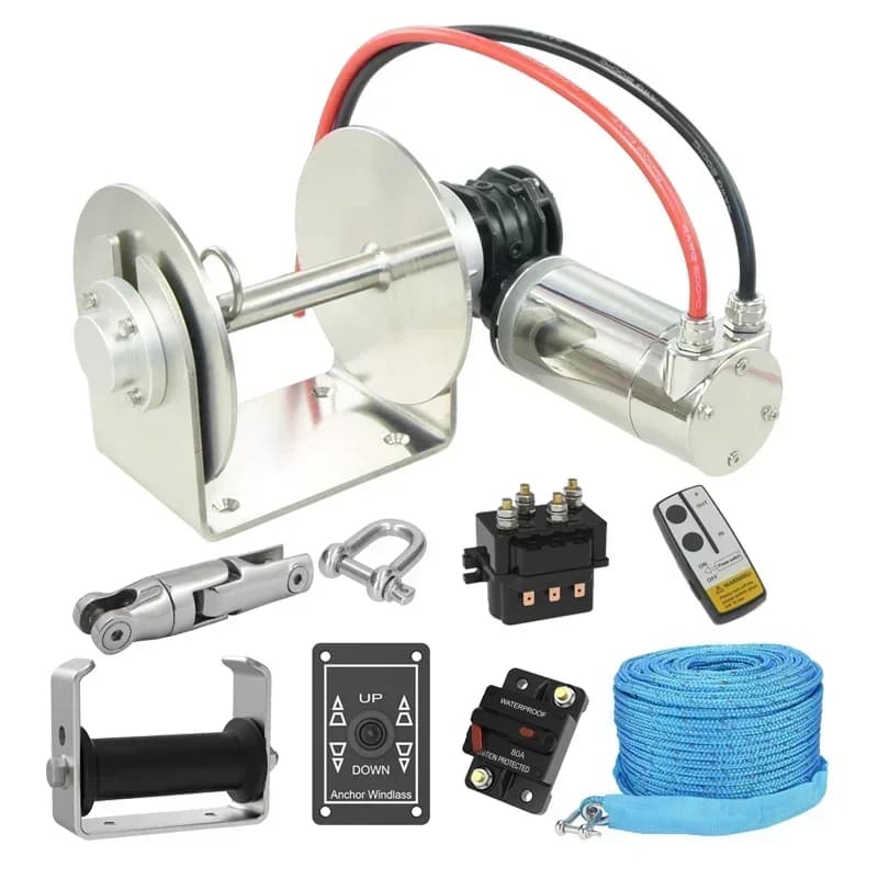 MX2.T4201 Hiniu Marine 1000W/12V Anchor Winch Rope Combo Pack Deck Roller for Boats up to 8m/26ft 90M x 8mm Rope Kit