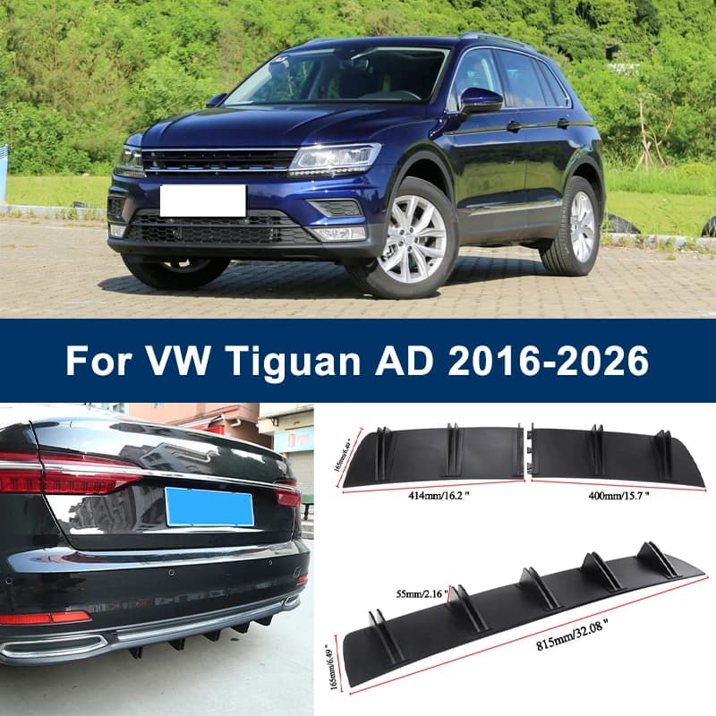 2-Segment Shark Fin Rear Diffuser For Volkswagen VW Tiguan AD 2016-2026 Rear Bumper Lip Splitter Chassis Spoiler Tuning Parts