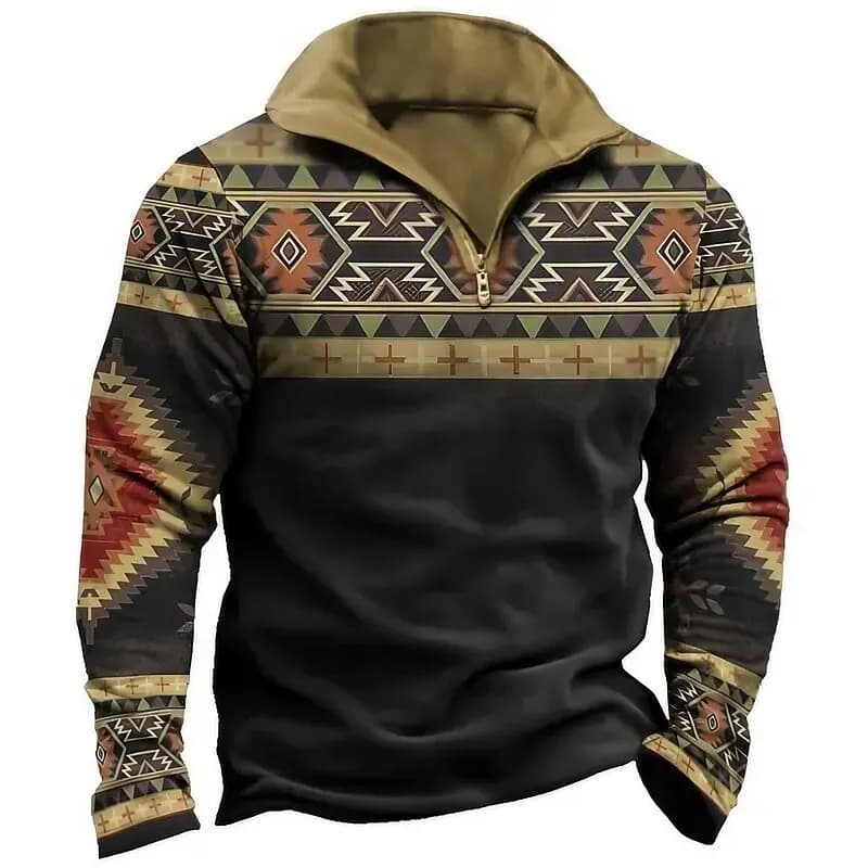 3D Vintage Print Men's Zipper Sweatshirt Fashion Classic Zip Collar Long Sleeve Pullover Autumn Daily Casual Comfortable Clothes
