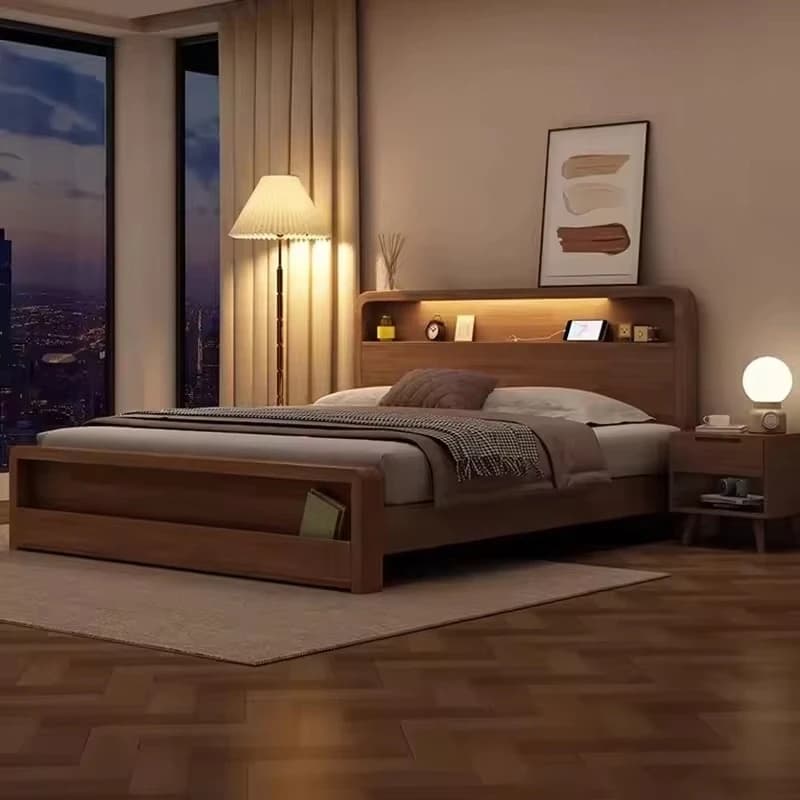 Solid wood bed, modern design storage bed, environmentally friendly and space-saving features, bedroom furniture