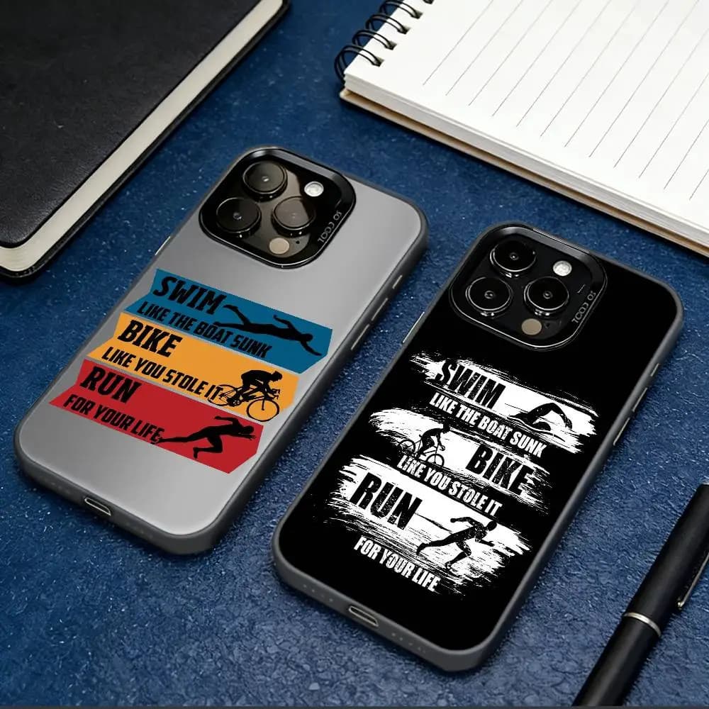 S-Swim B-Bike R-Run Triathlon Phone Case For iPhone 17,16,15,14,13,12,11 Plus,Pro Max,XS,Colorful Silver Black Cover
