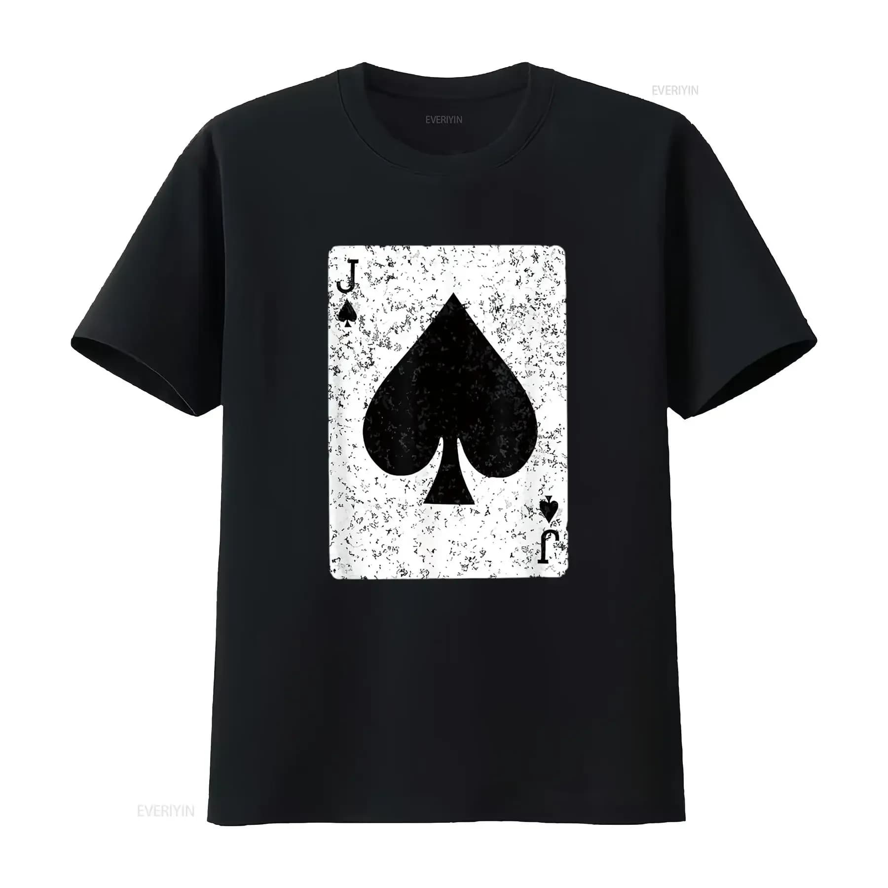 Mens Jack of Spades Distressed Style T Shirt Black vintage Washed Soft designer clothes Versatile streetwear Stretched Slightly