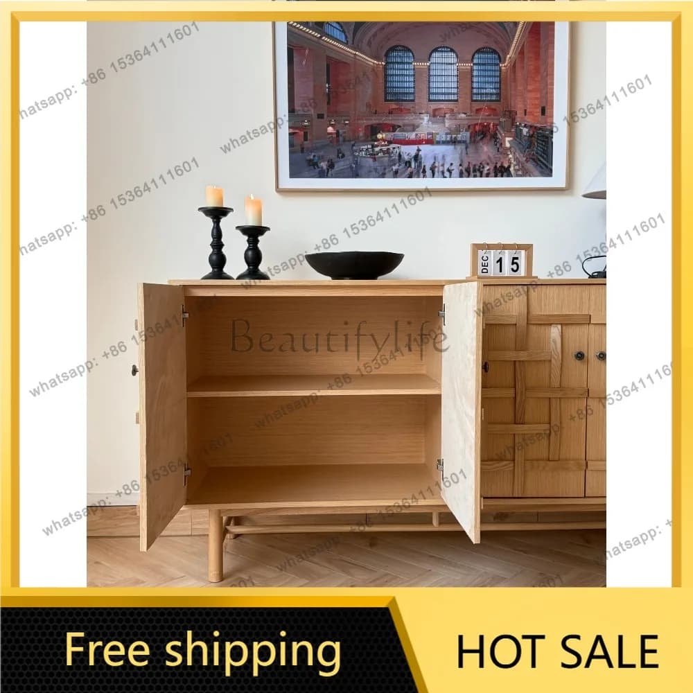 LD log natural wind solid wood dining side cabinet living room high sense entrance decorative chest