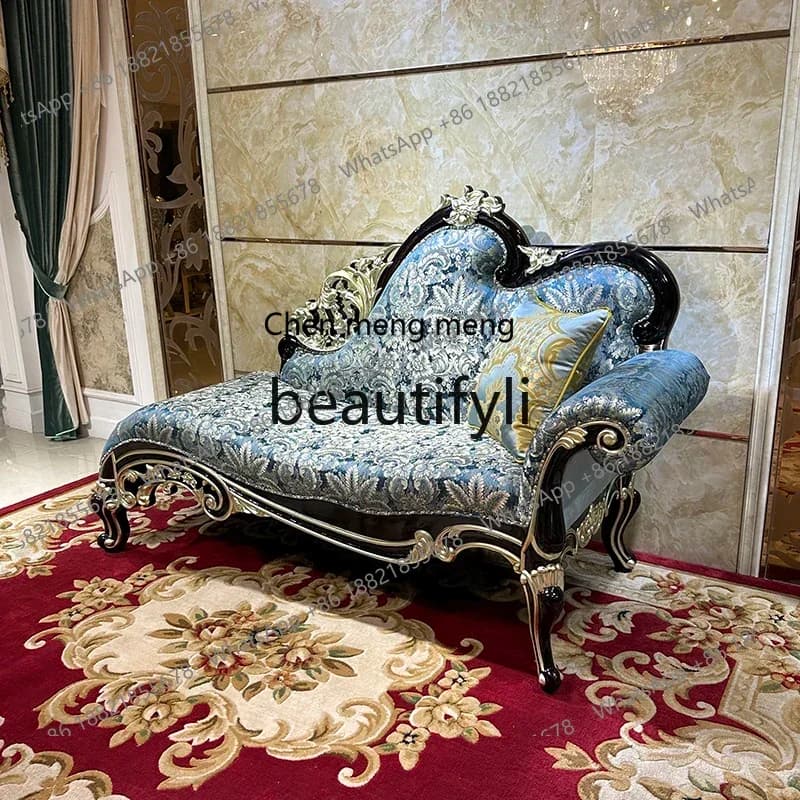 French luxury chaise longue bedroom solid wood living room chaise longue fabric single couch2936