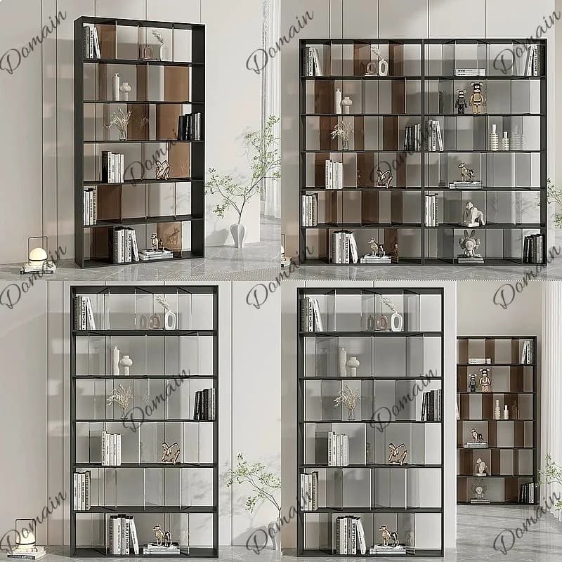 Italian Stainless Steel Bookshelf Acrylic Multi-Layer Display Shelf Modern Creative Floor Storage Rack