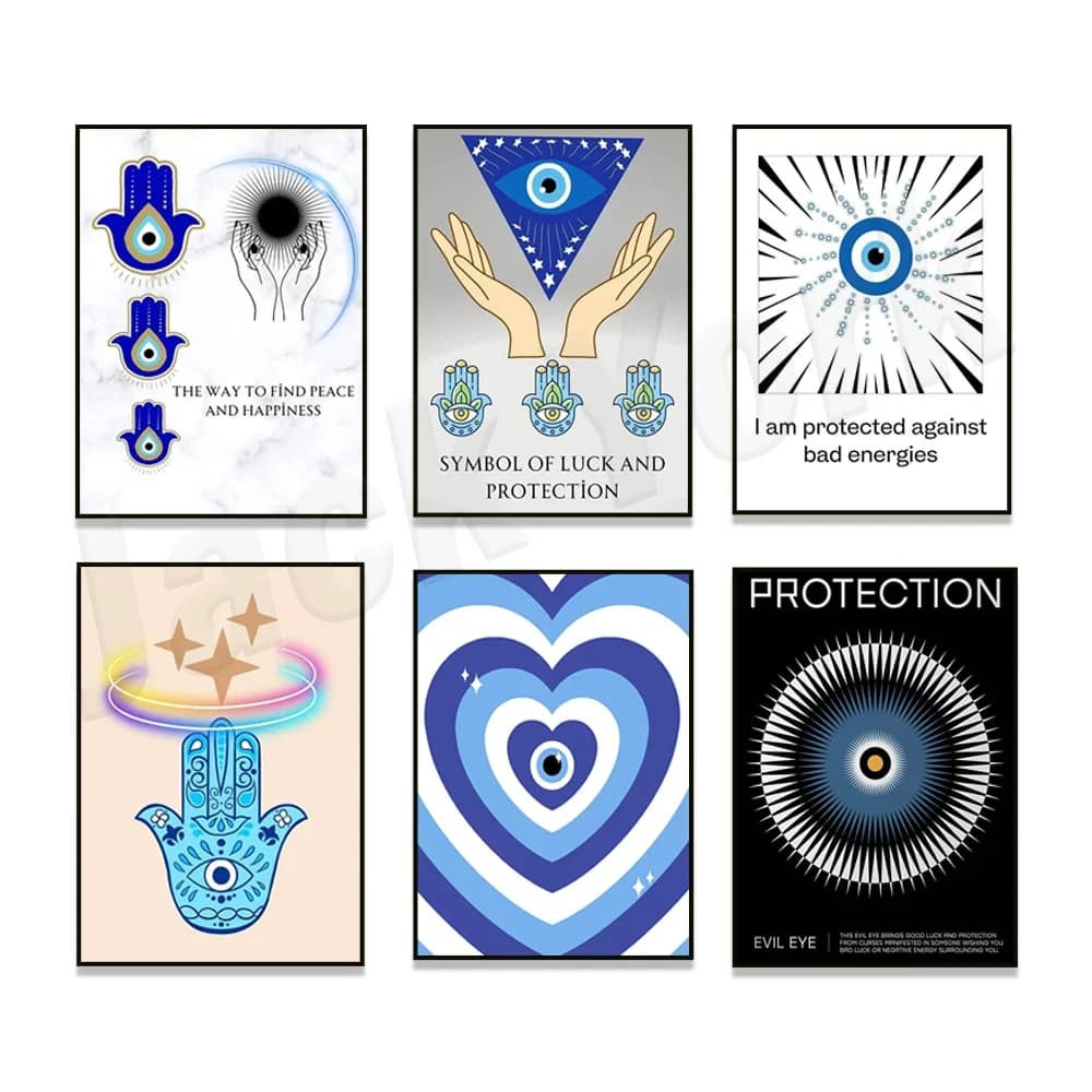 Blue Evil Eye, Hamsa Hand Art, Nazar Art, Turkish Eye Wall Art, Spirit Room Aesthetic Decor and Evil Eye Protection Poster