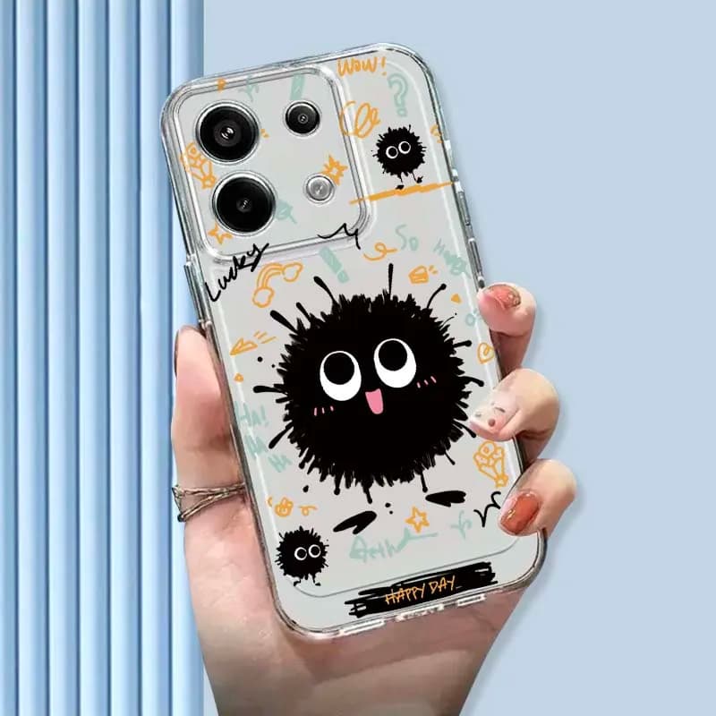 Cute Coal Ball Pattern For Xiaomi Mi Poco F2 F3 F4 F5 F6 X5 X6 X7 Pro TPU Protection Transparent Phone Case