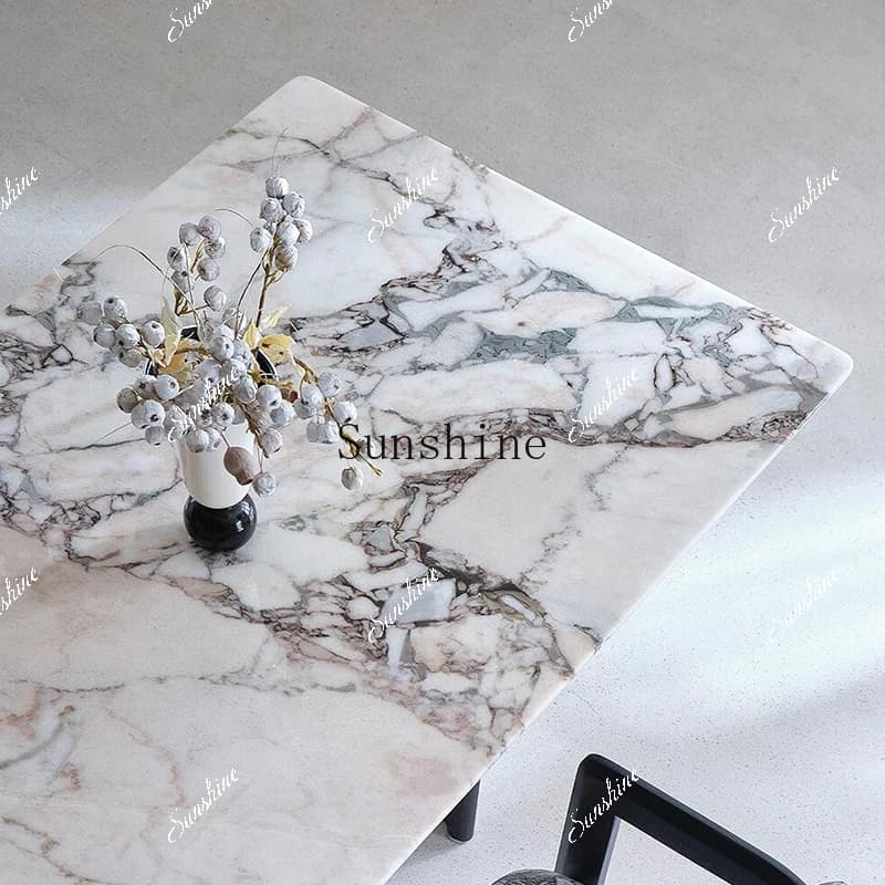 Natural elephant white luxury stone square dining table and chair combination Italian minimalist high custom dining table  FT