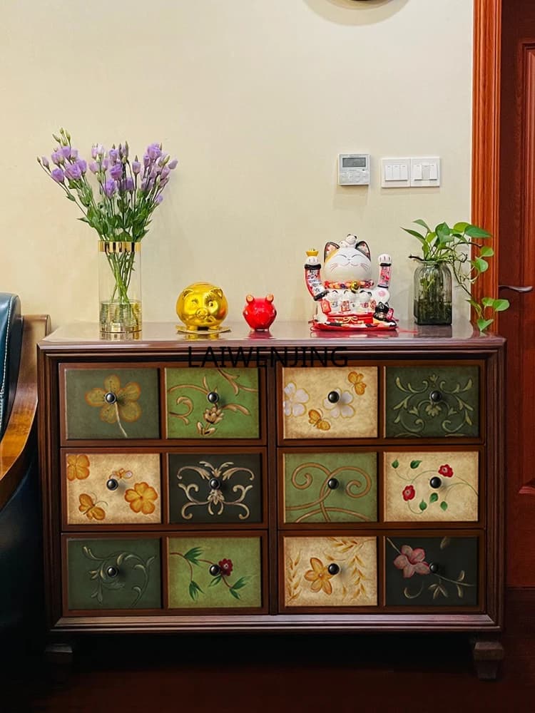 American solid wood drawer storage storage large capacity balcony storage furniture painted chest of drawers