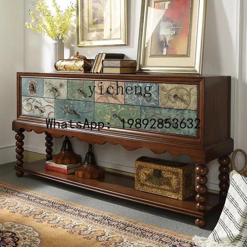 solid wood dining side cabinet retro and old living room storage locker entrance