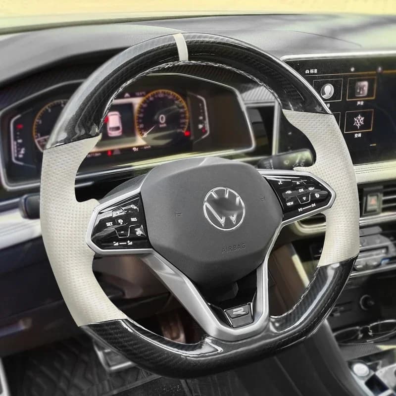 For Volkswagen VW Atlas Golf 8 Mk8 Jetta Passat B9 Tiguan 2020-2023 carbon fibre Genuine Leather Suede car Steering Wheel Cover