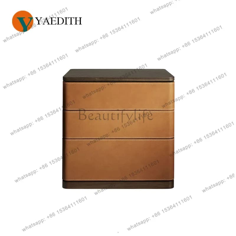 LS Italian minimalist storage cabinet, simple and modern, solid wood saddle leather bedside table