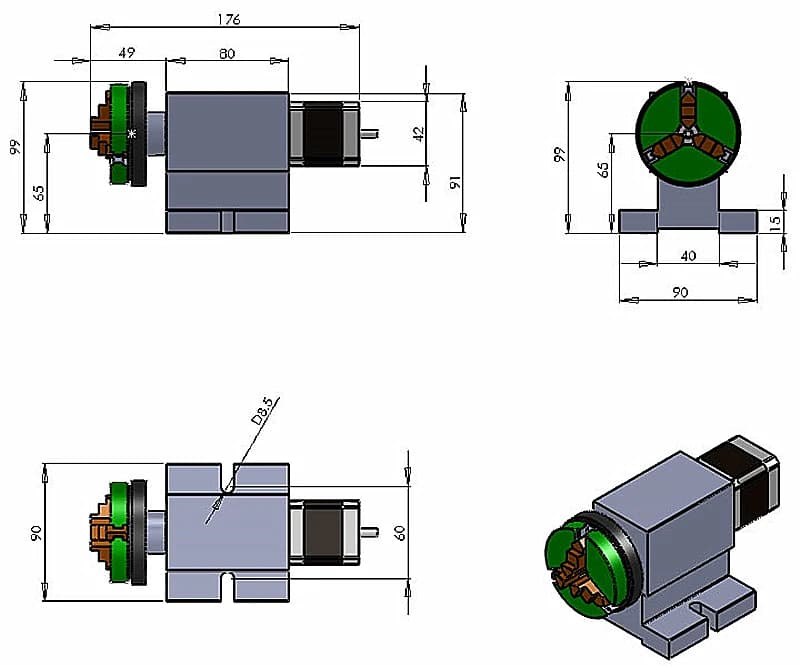 2025 hot sale Cnc Rotary Axis Milling Machine Dividing Head Harmonic Drive Reducer 3 Jaw 50mm Chuck