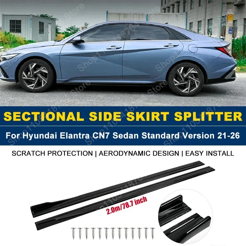 Side Skirts Extension Rocker Panel Splitter For Hyundai Elantra CN7 Sedan Standard Version 21-26 2M 78.7" ABS Plastic Body Kits
