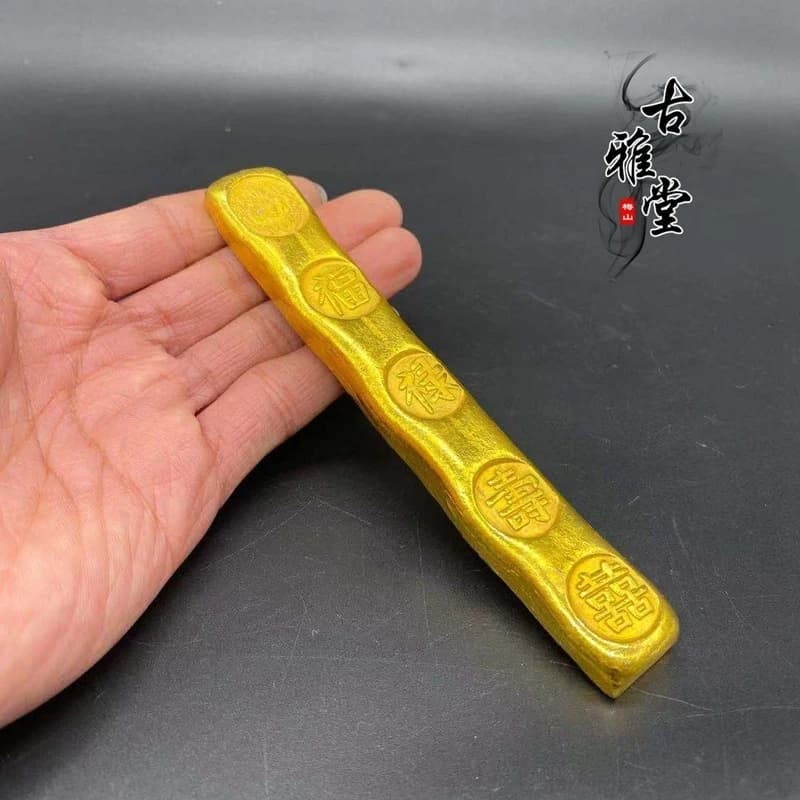 Large bars, vintage ingots, bricks, decorative ornaments for fortune, prosperity, longevity, and happiness, gold-