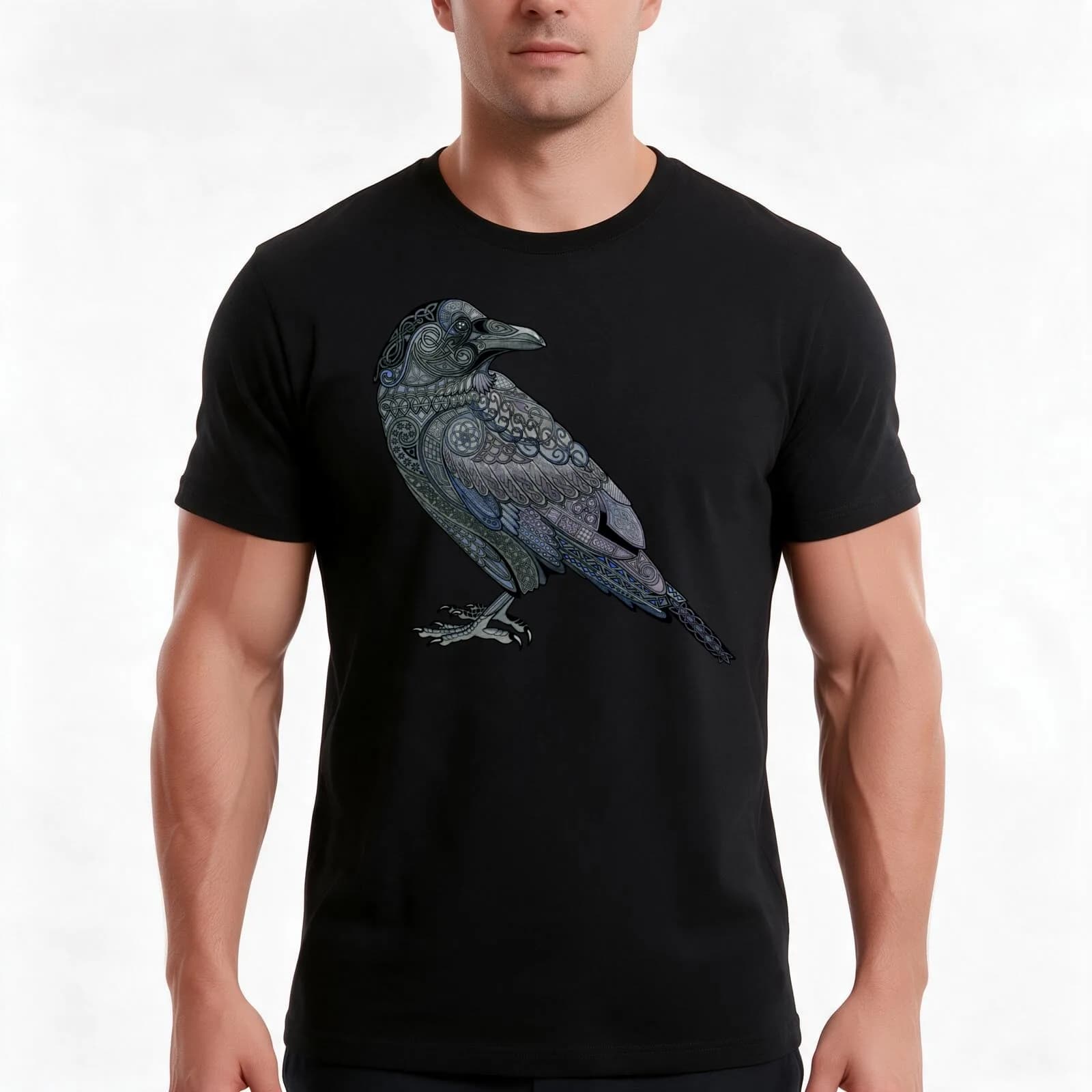 Celtic Raven T-Shirt, Summer Casual Cotton Tee, Oversized Streetwear Tops, Vintage Graphic Print, Loose Fit Short Sleeve