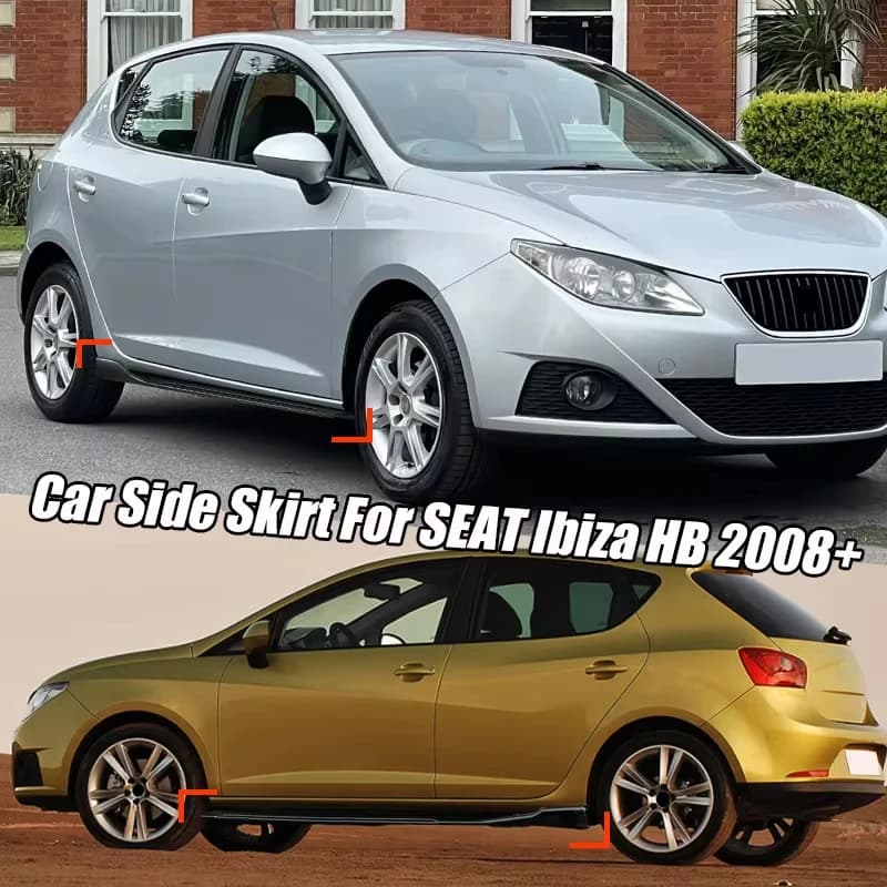 For Seat Ibiza Accessories 2009+ Car Side Skirt Extension Rocker Panel Splitters Diffusers Body Kit Gloss Black 8Pcs ABS