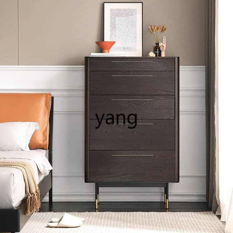 LTT all solid wood chest of drawers black bedroom bucket cabinet living room retro storage