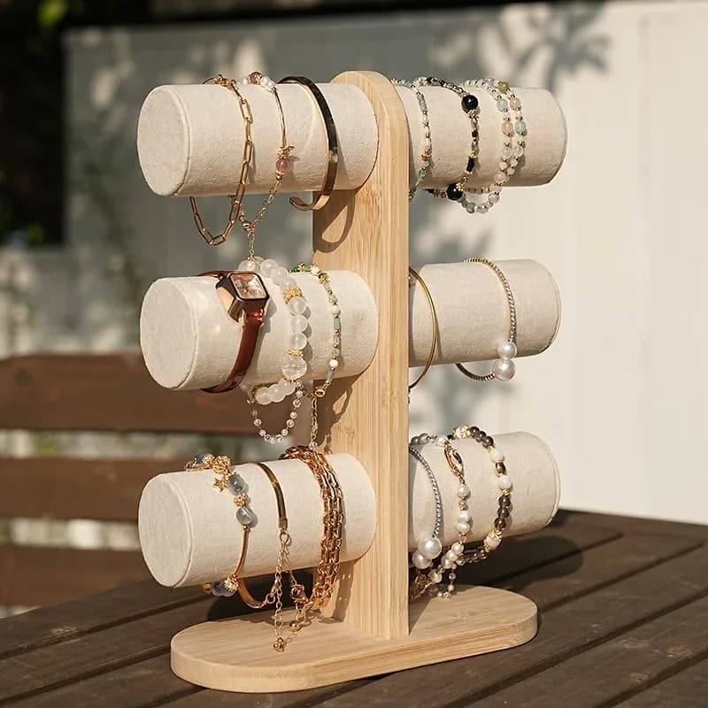 Bamboo Wood Bracelet Display Rack Large Watches Storage Stand Organizer Jewelry Shelf Simple Jewelry Accessory Showcase Props