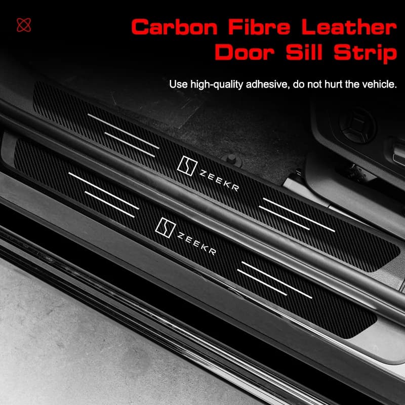 4Pcs Carbon Fiber Car Door Sill Protector Welcome Pedal Decoration Leather Stickers for Zeekr 001 MIX 009 007 Zeekr X 7X