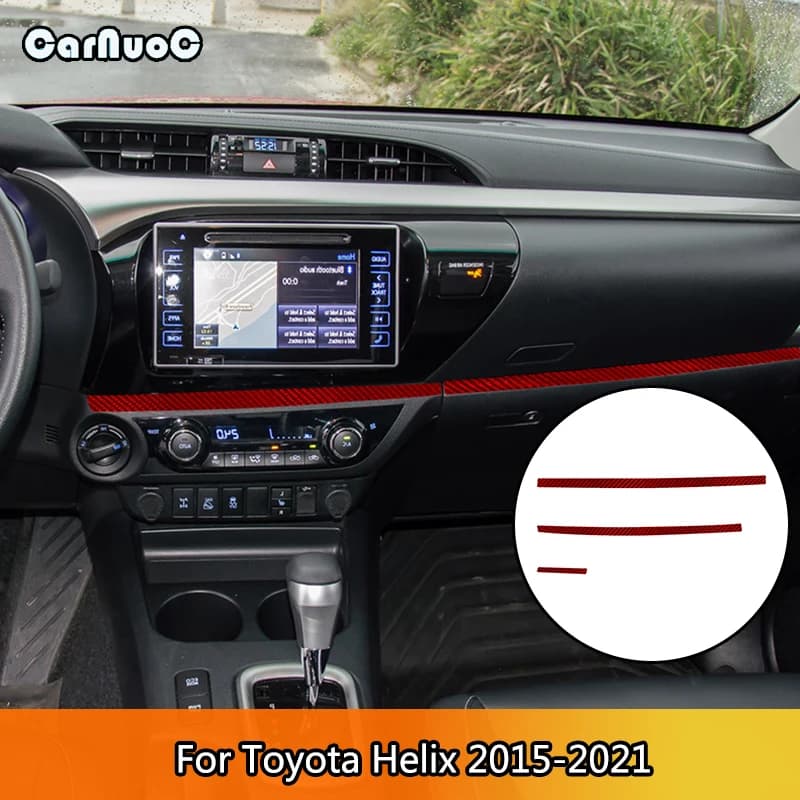 Dashboard Navigation Lower Frame Carbon Fiber Interior Red Stickers For Toyota Hilux 2015 2016 2017 2018 2019 2020 2021