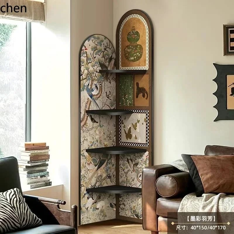 DSA  Vintage Corner Cabinet Storage Rack Bedside Floor Decorative Bookshelf Living Room  Multi-layer