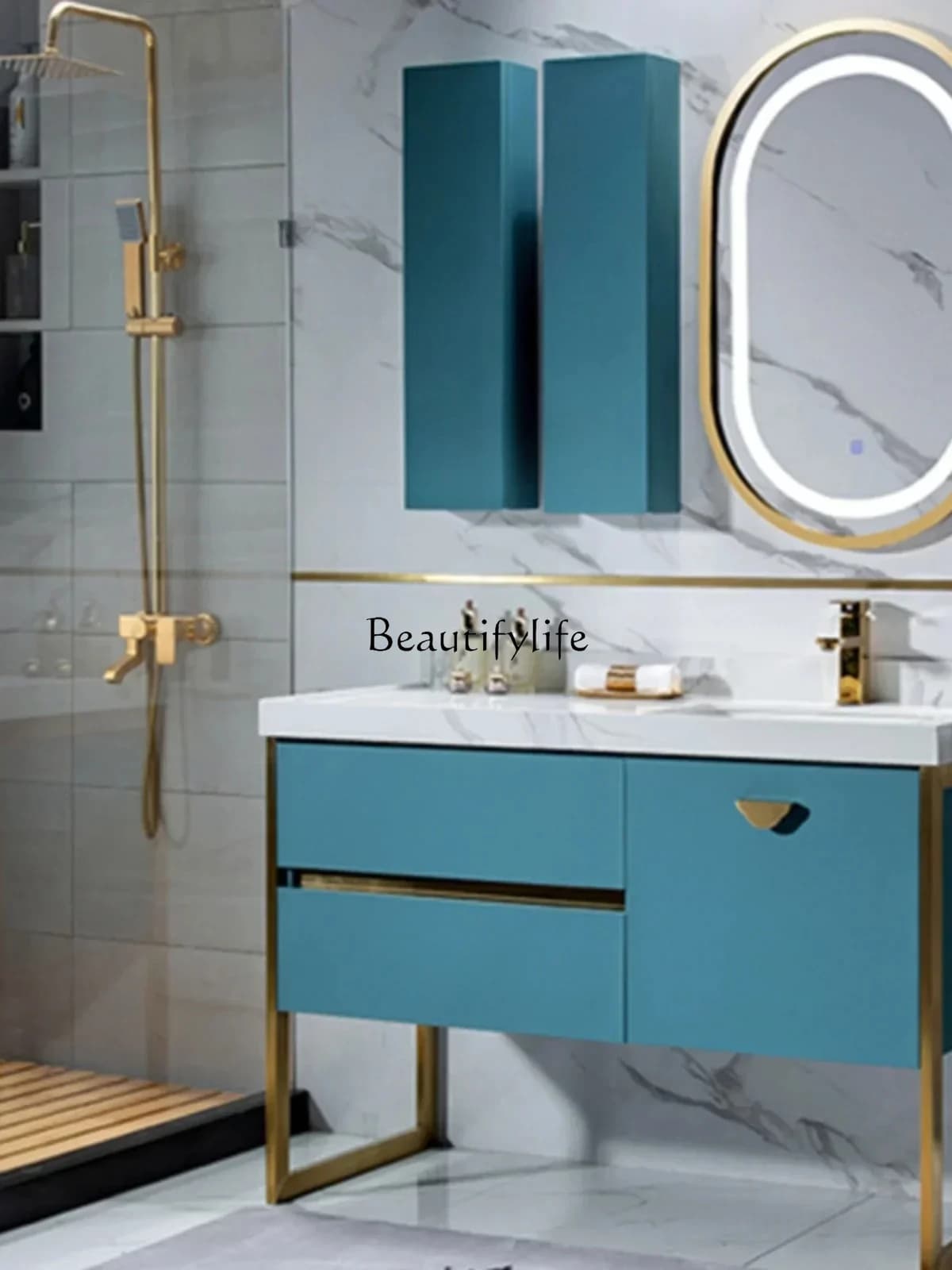 simple modern light luxury stainless steel bathroom cabinet washstand smart marble